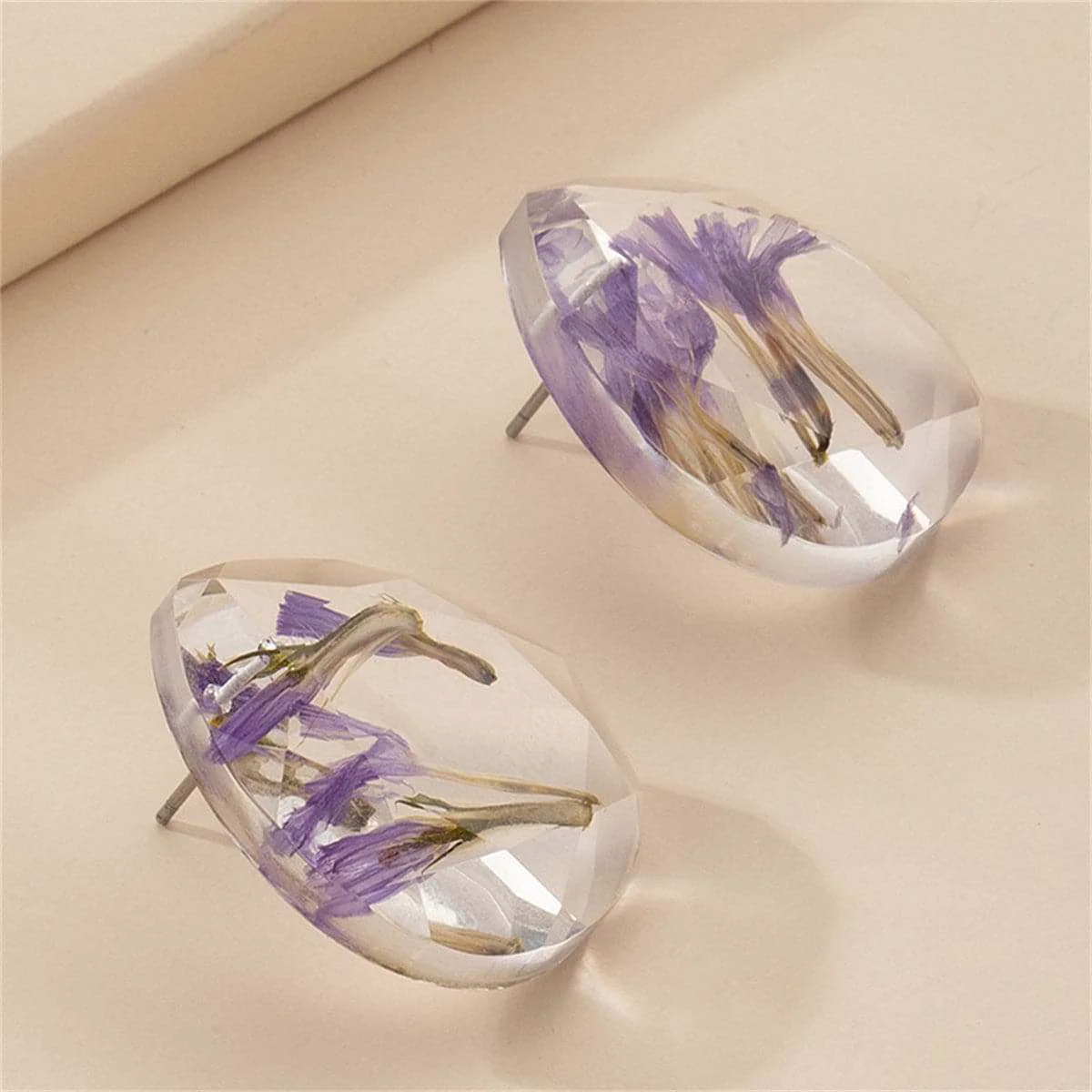 Verified Purple Flower Petal Silvertone Earrings Stylish