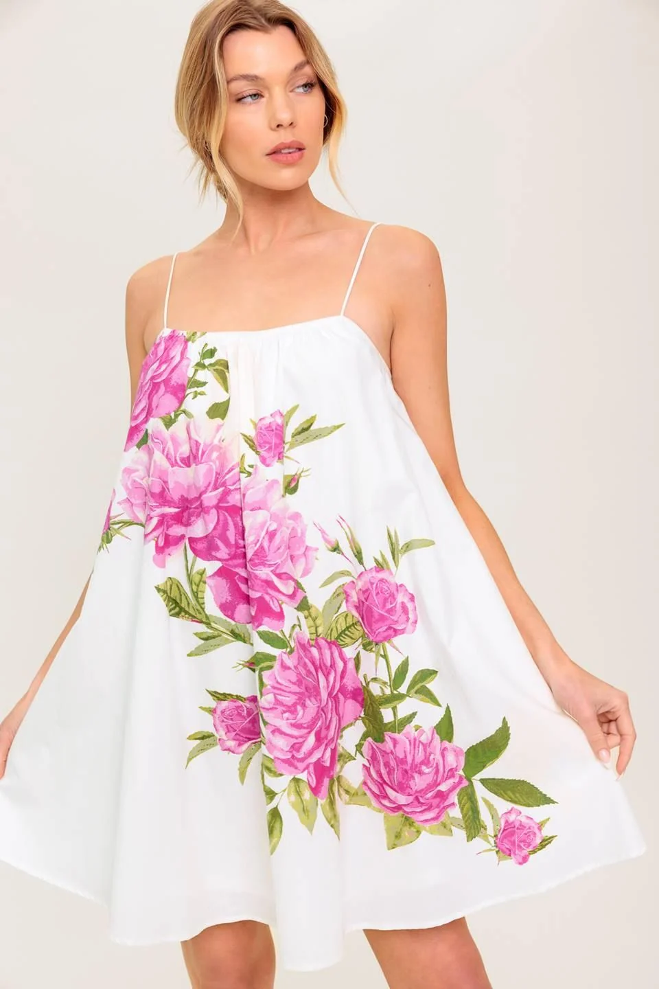 Stylish Garden Whispers Pink Floral Woven Mini Dress Fine Crafted