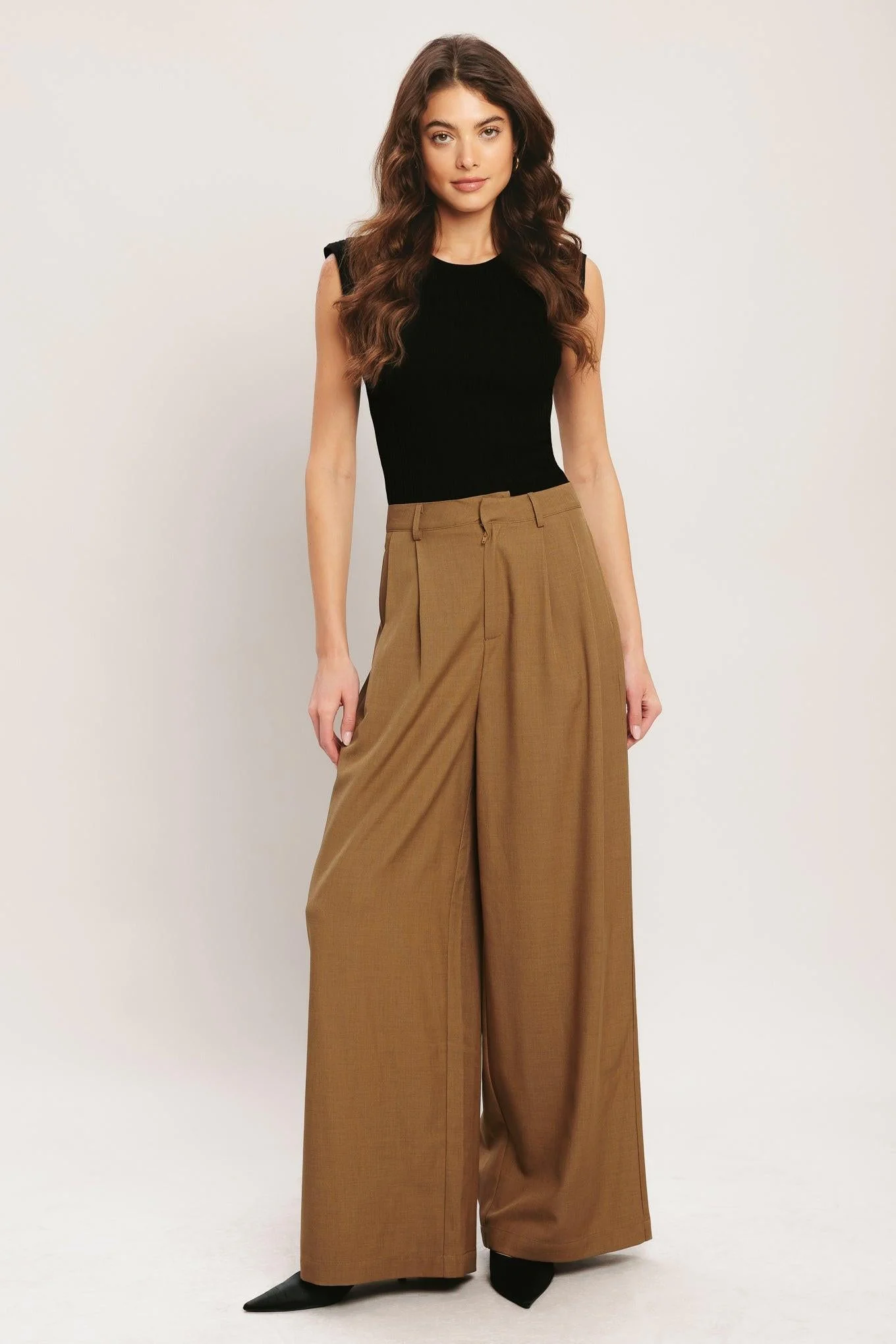Trendy Umber Flow Woven Wide Leg Pants Natural