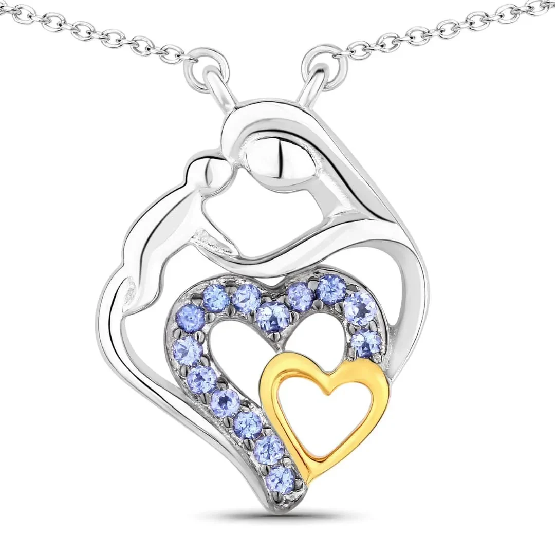 World-Class Round Violet Tanzanite Prong Silver Double Heart Pendant Necklace Healthy