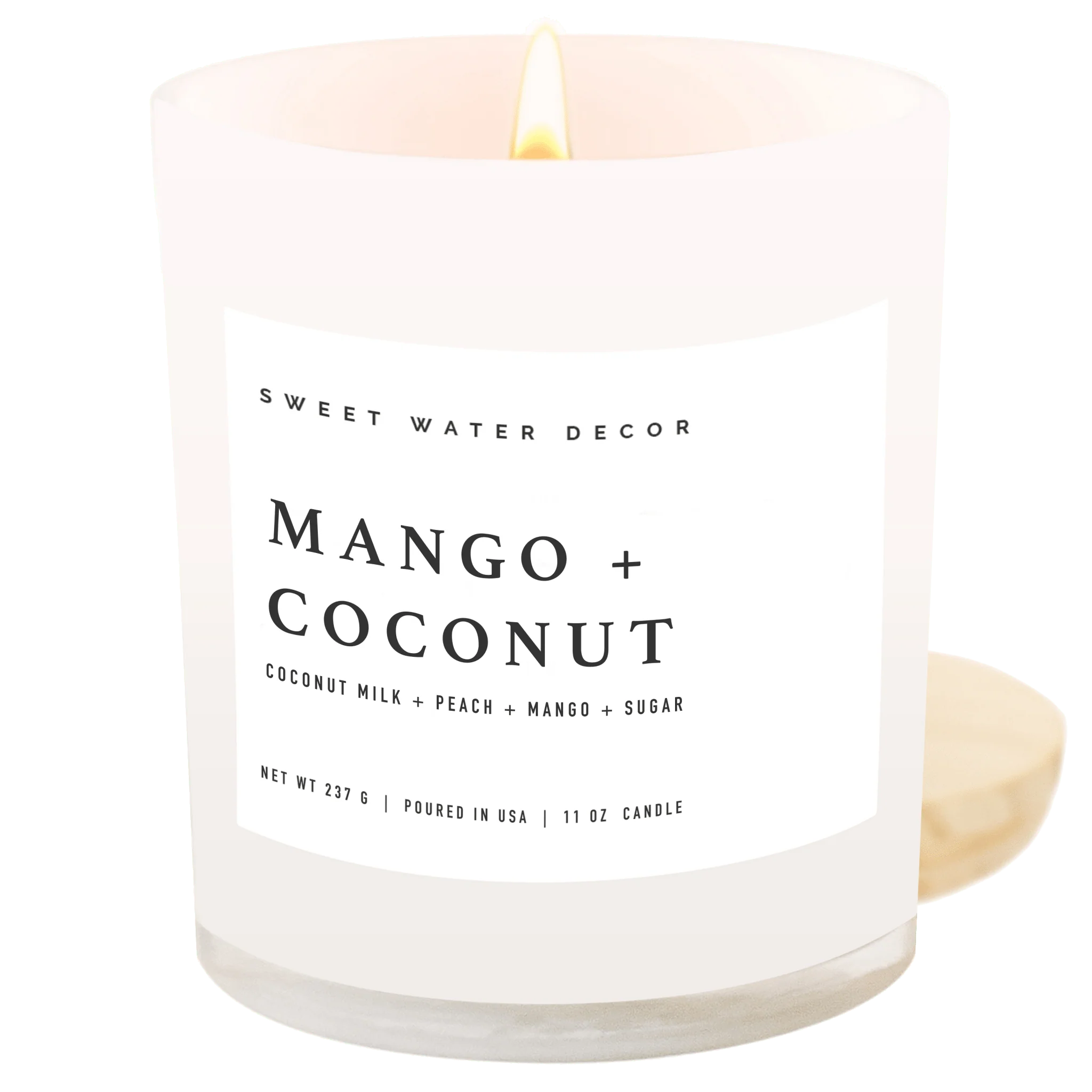 Sophisticated Mango and Coconut Soy Candle - White Jar - 11 oz Organic
