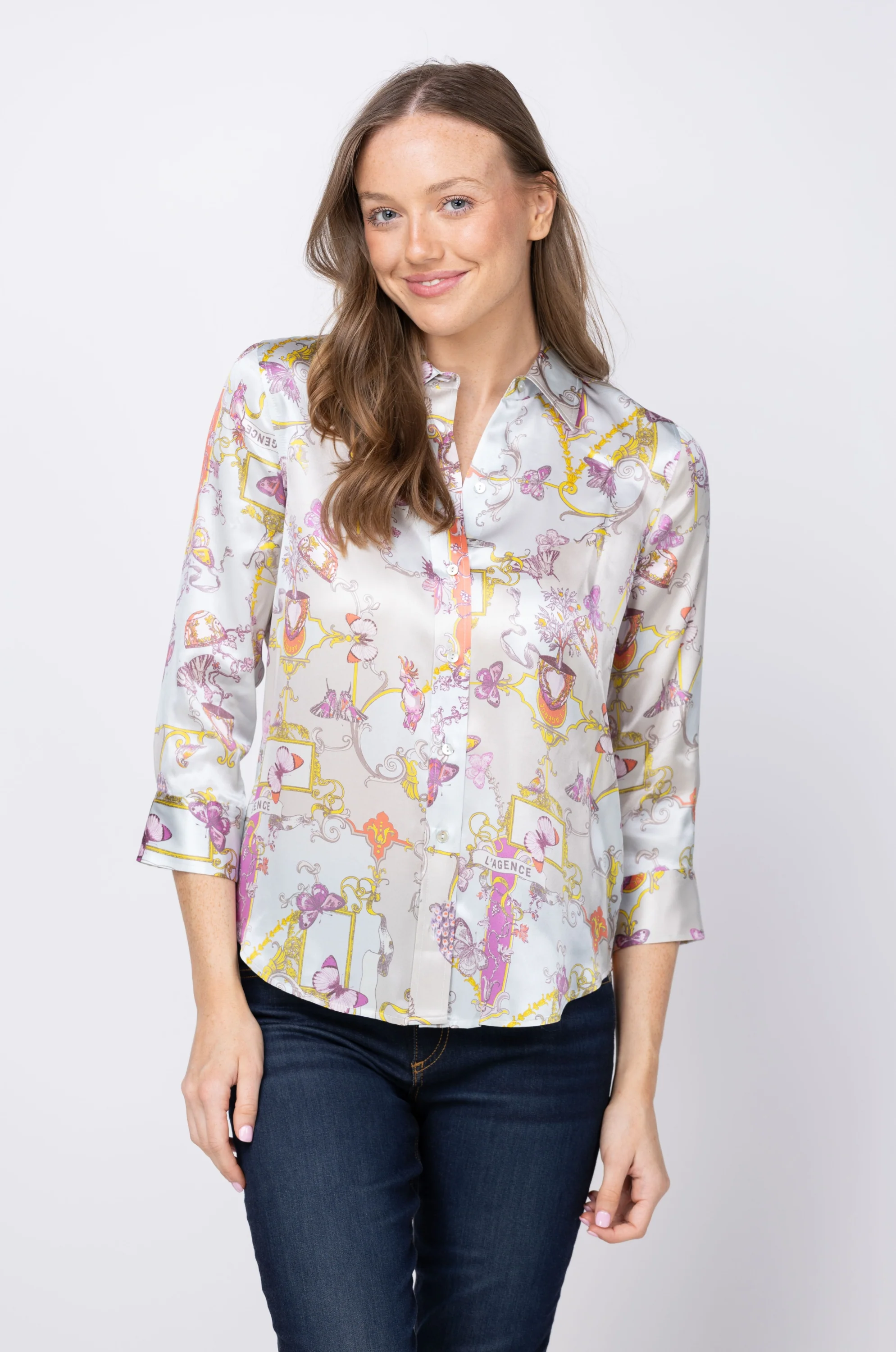 Verified L'AGENCE Dani 3 4 Sleeve Blouse in Multi Baroque Toile Minimalist