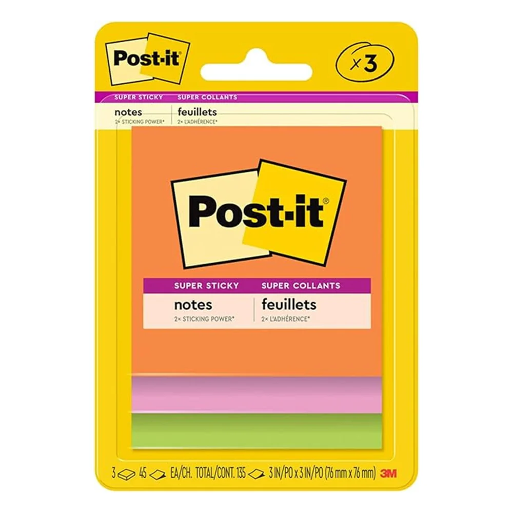 Specialty Post-it Super Sticky Notes Bright Ultra Colors 3 X 3 Inch 3 Pads 45 Sheets Per Pad 1 Ea Sophisticated