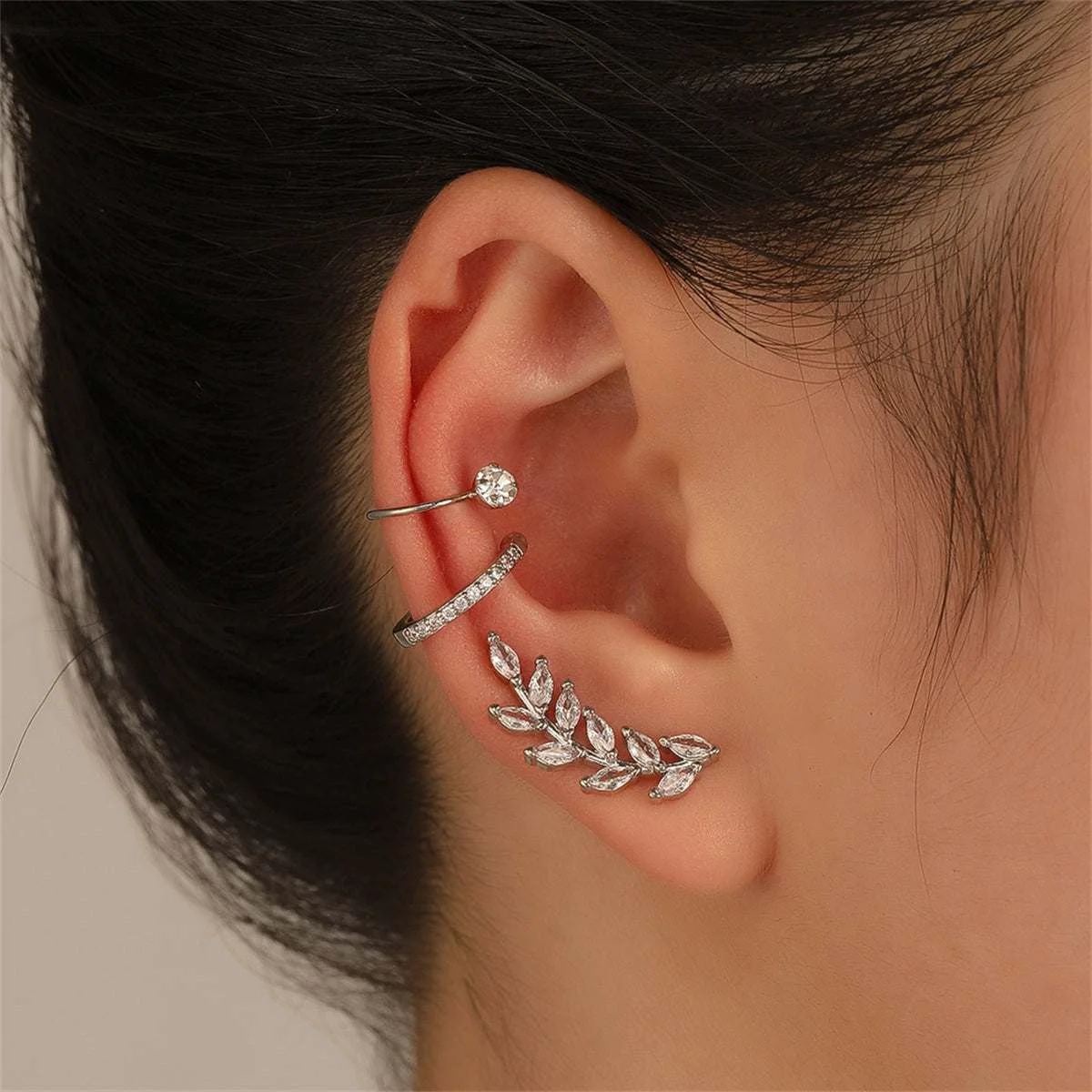 Prestigious Clear Crystal Cubic Zirconia Branch Ear Climber Cuff Set Superior