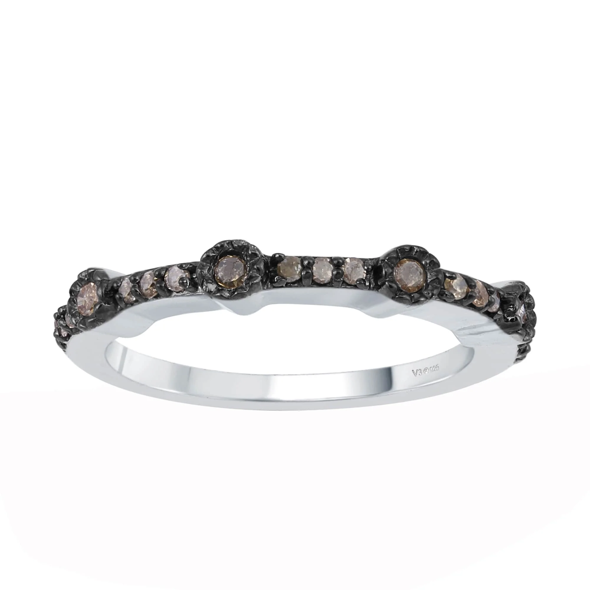 Verified V3 Jewelry Sterling Silver Natural Champagne Diamond Stackable Band Ring Comfortable