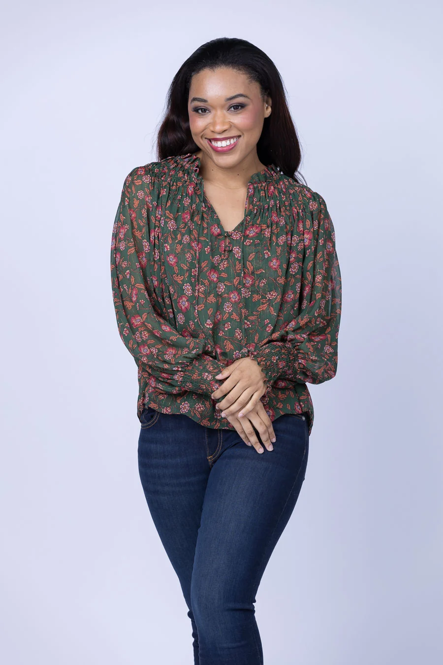 Convenient Misa Clio Top in Evergreen Bloom Enhanced
