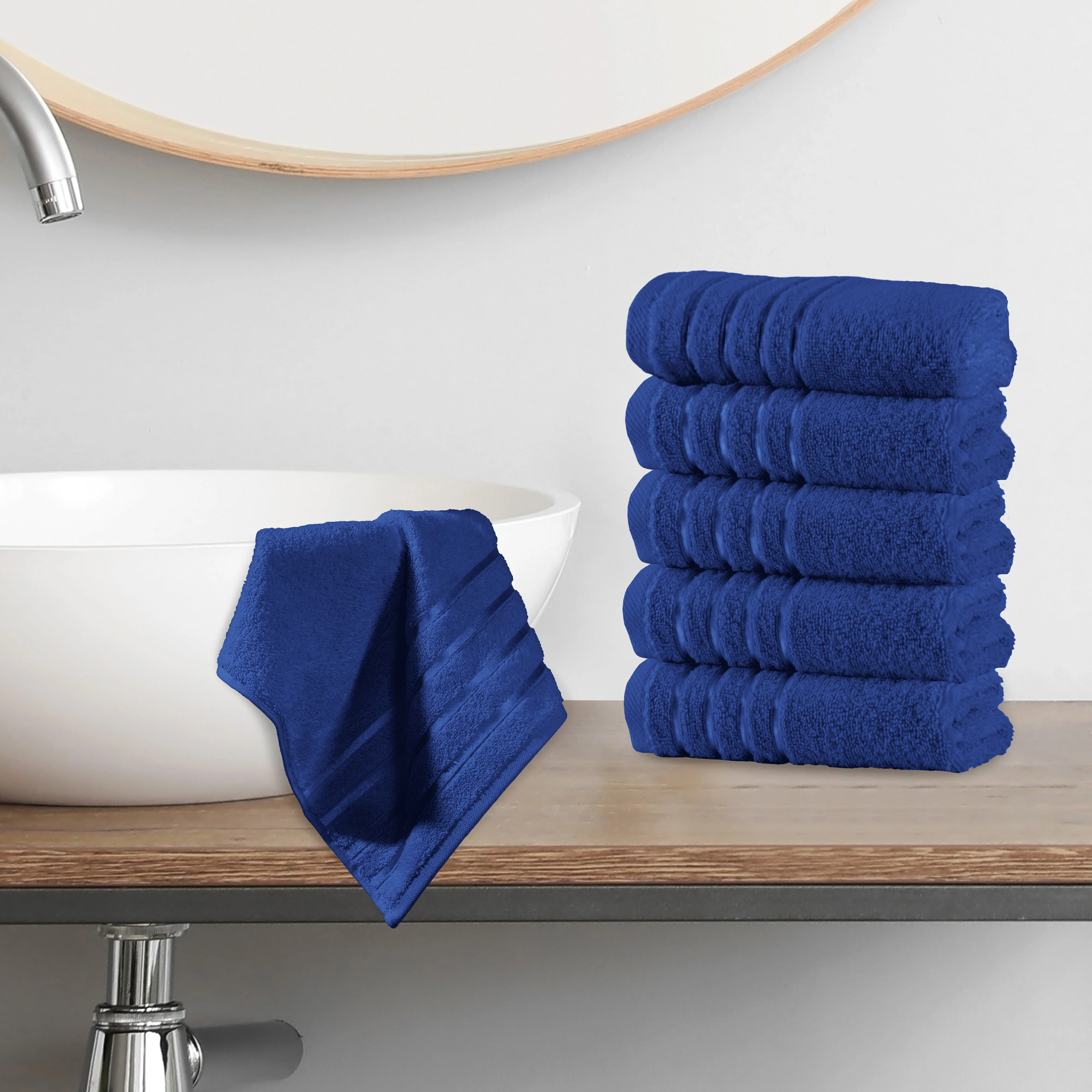 Traditional Elegant Comfort 6-Pack Premium Turkish Cotton 4 Lines Stripe Washcloths Set 13 x 13 inch Professional