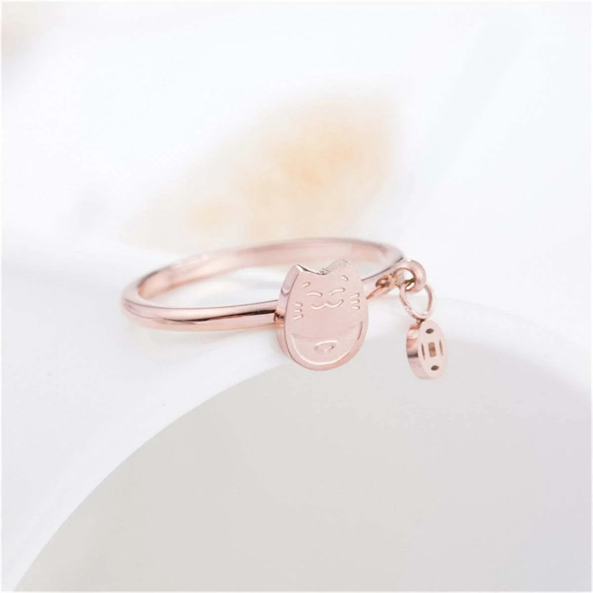 Modern Rose Goldtone Kitty Coin Ring Flexible
