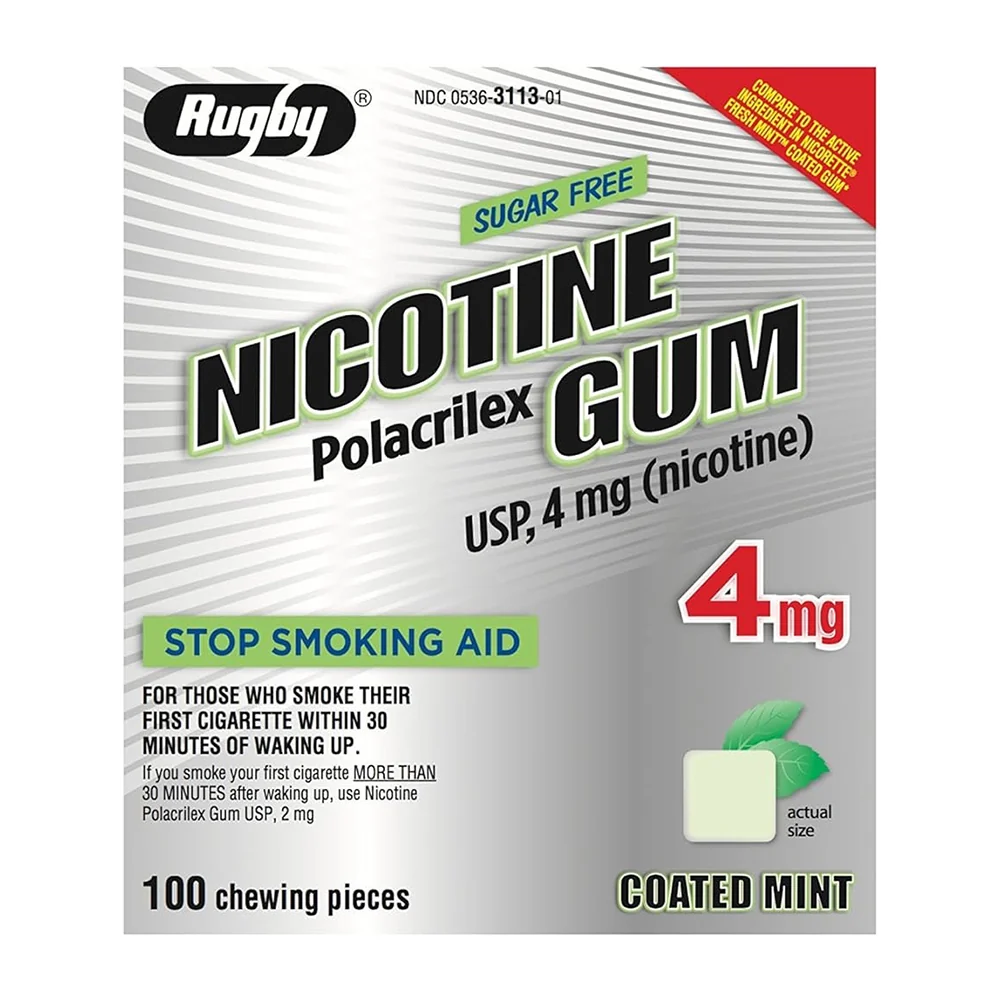 Easy-to-Use Rugby Nicotine Gum Usp 4 Mg Sugar Stop Smoking Aid Coated Mint Chews 100 Ea Artisan