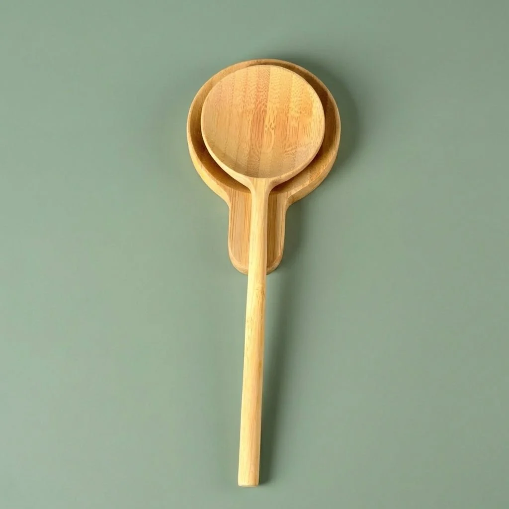 Premium Material Bamboo Serving Spatula Spoon Rest Bundle High-End