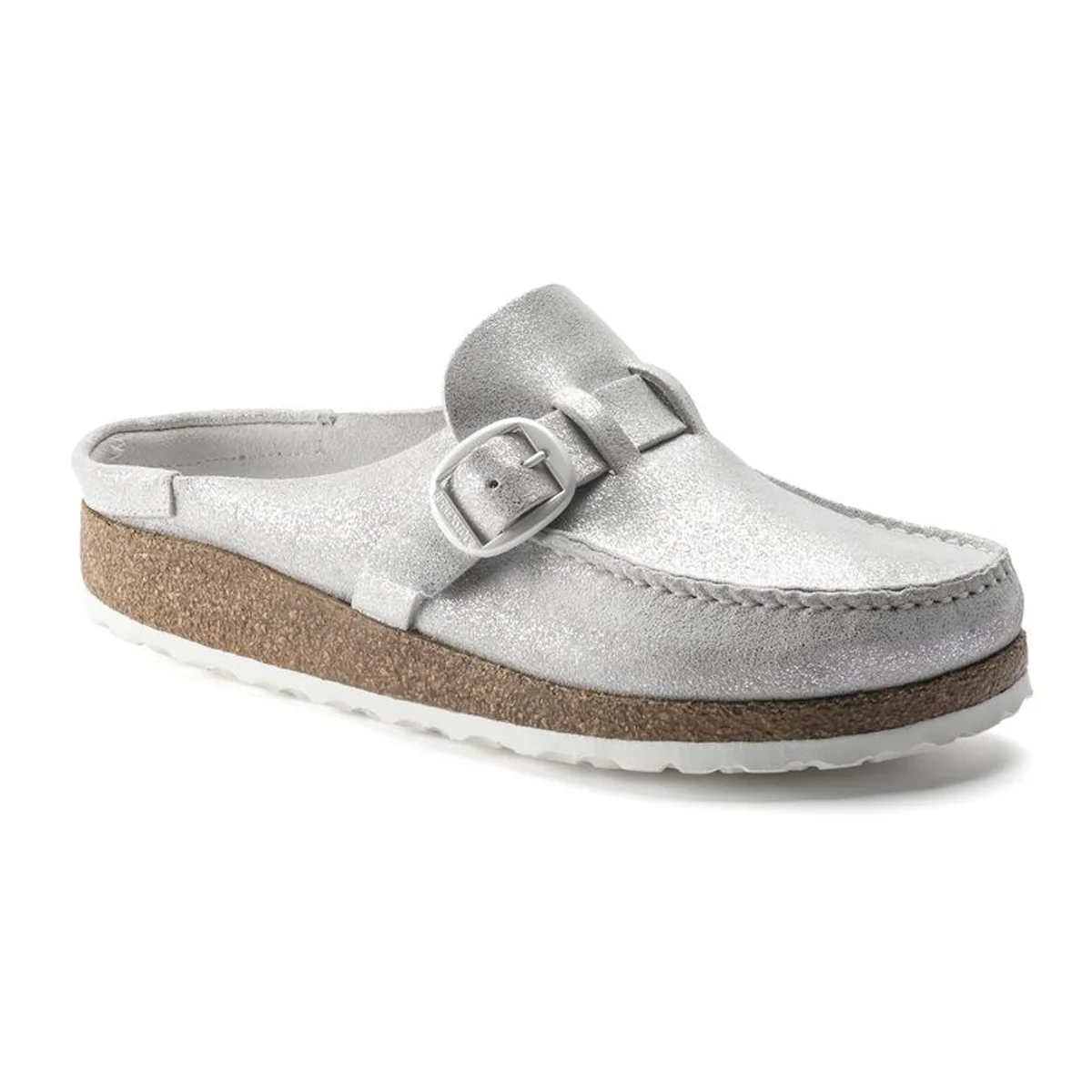 Flexible Birkenstock Buckley Natural Leather Silver Clogs Responsible