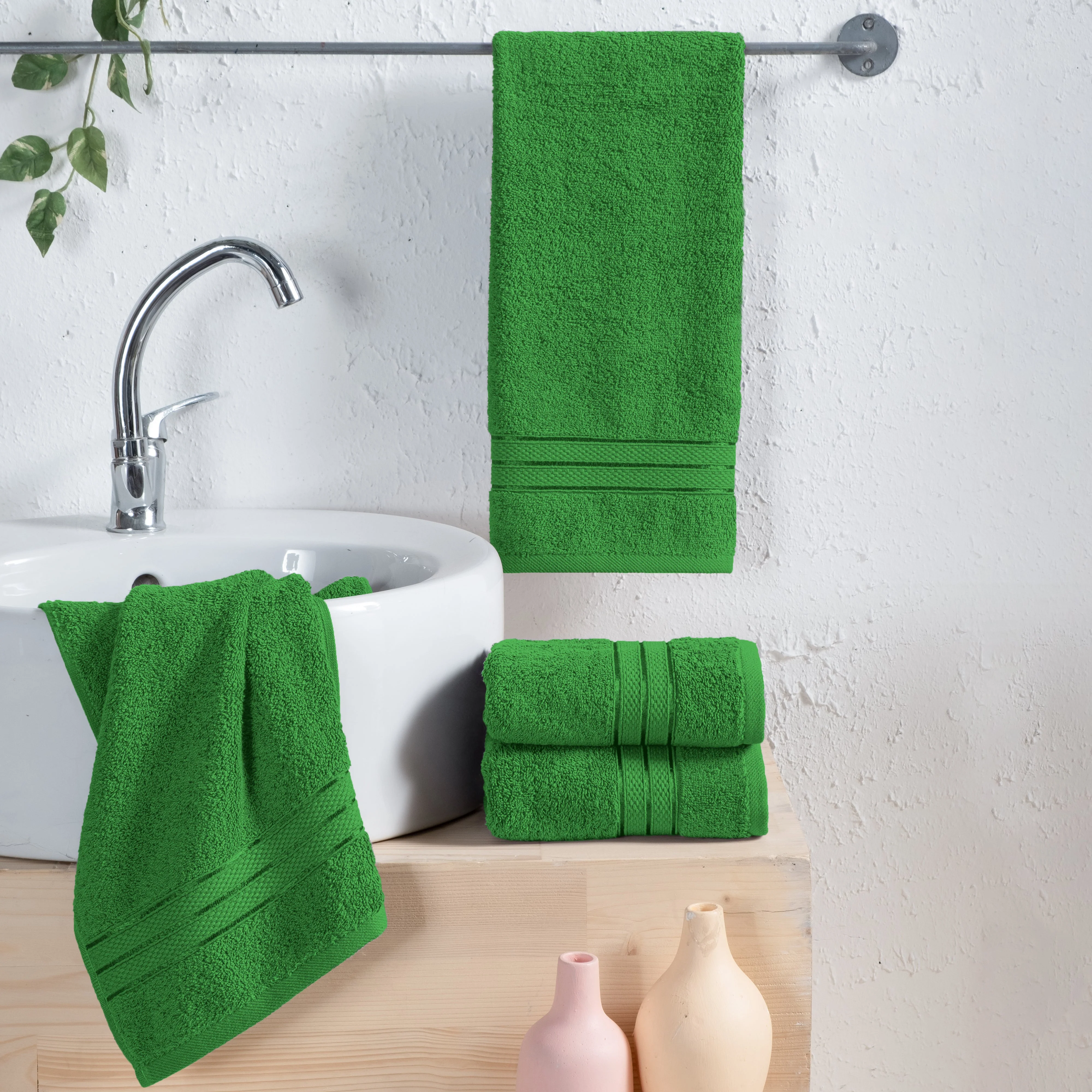 Crafted Elegant Comfort 4 Pack Turkish Cotton Three Line Popcorn Hand Towel Set 16 x 28 inch Original Design