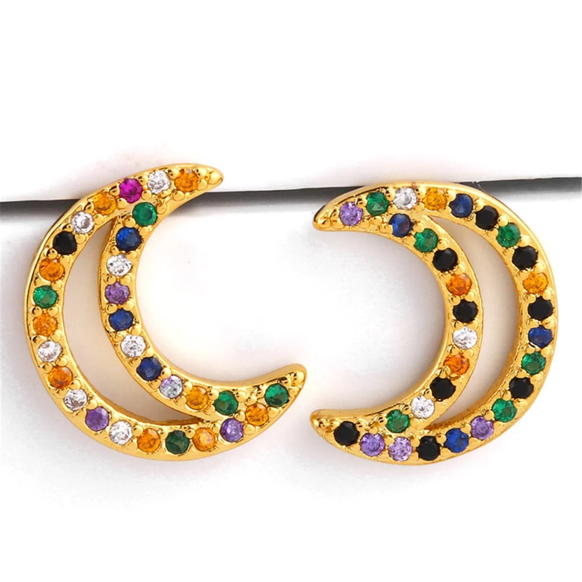 Versatile Cubic Zirconia Goldtone Open Moon Stud Earrings Excellent