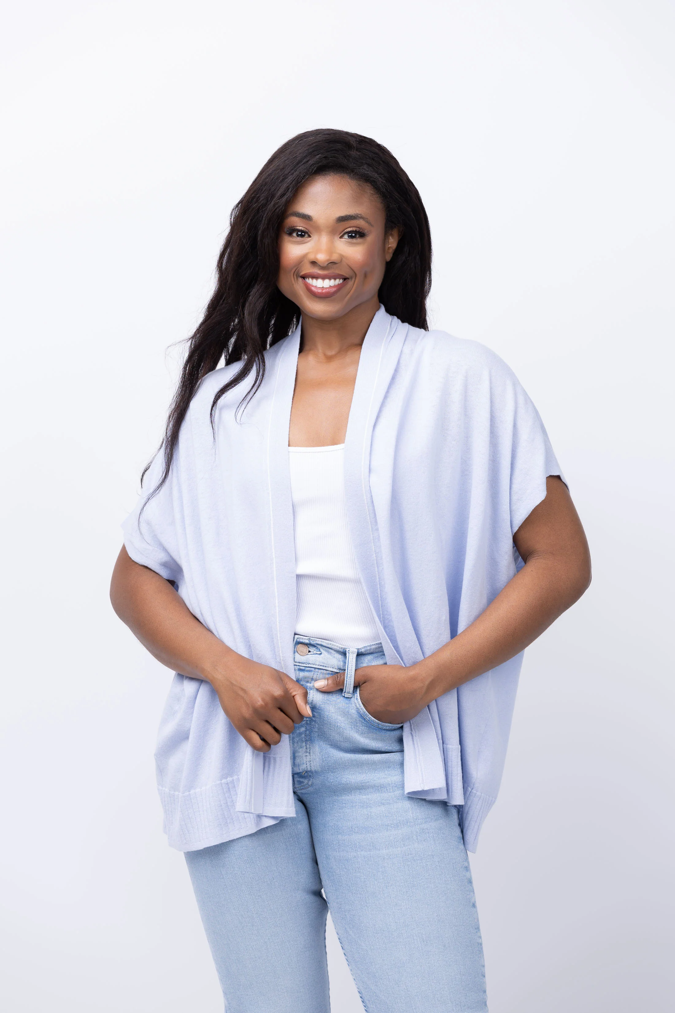 Dependable Lilla P Travel Wrap Sweater in Bluebell Environmentally Friendly