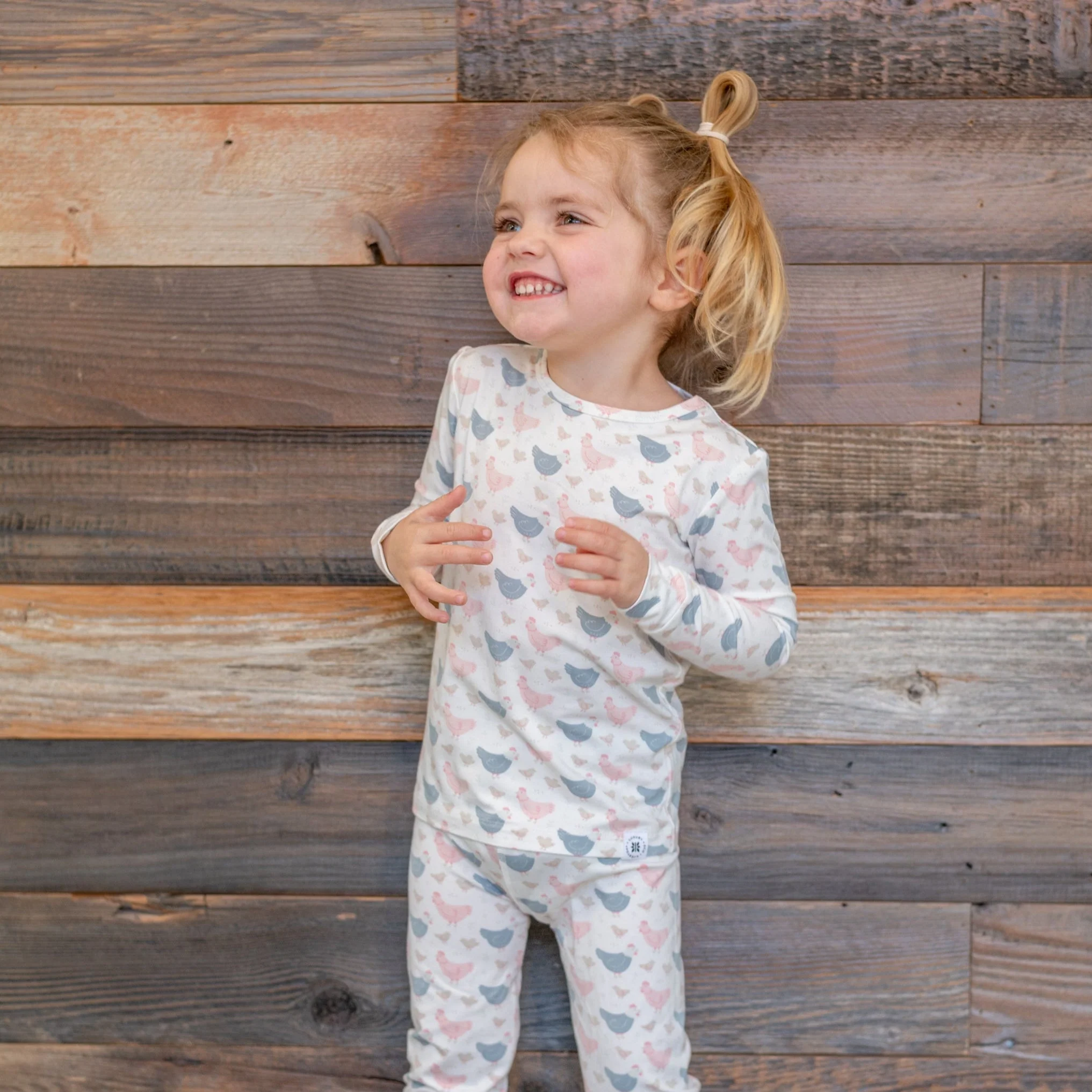 Premium Pink Farm Hens Bamboo Big Kid Pajama Elegant