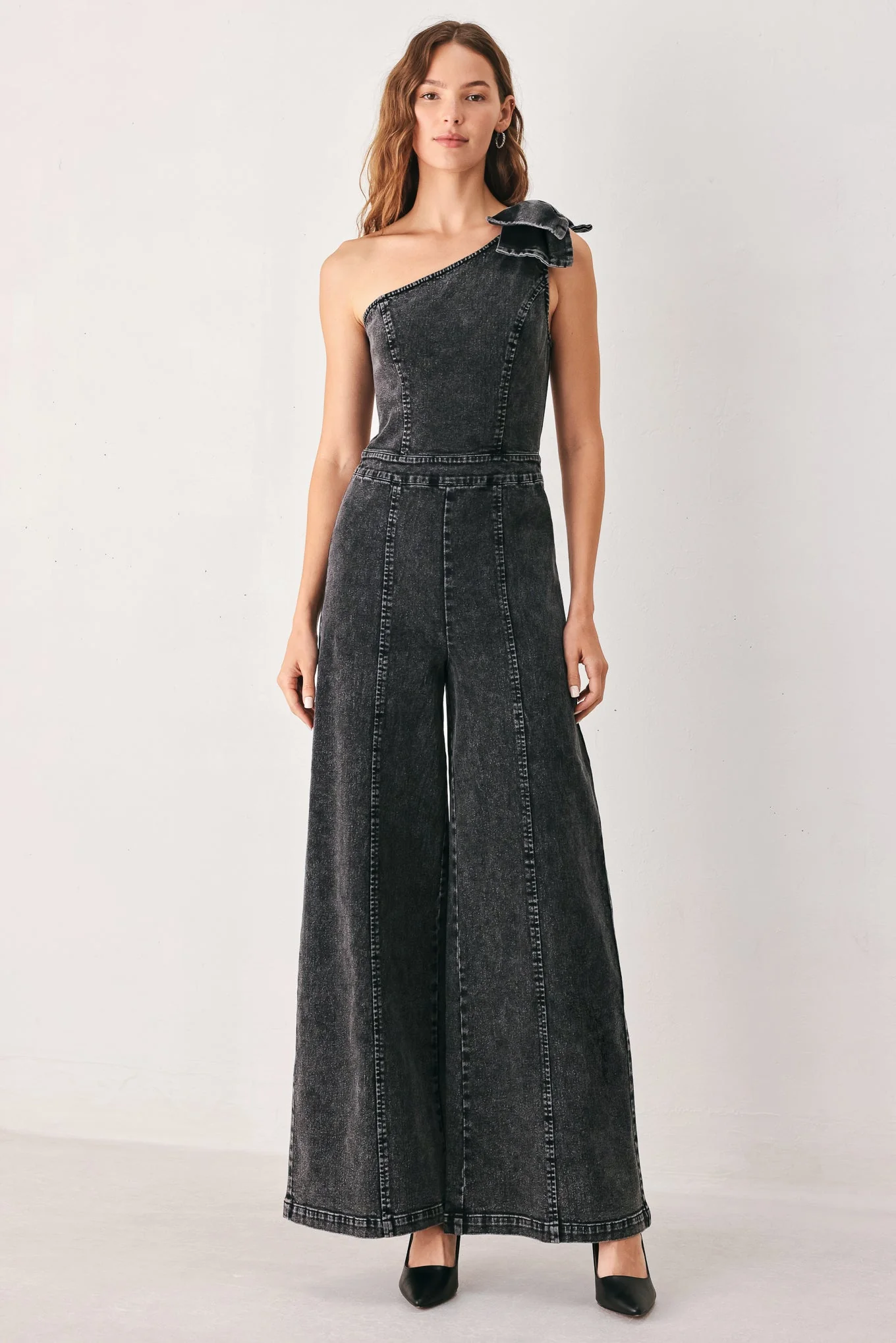 Functional Graphite Petal Edge Denim Jumpsuit Casual