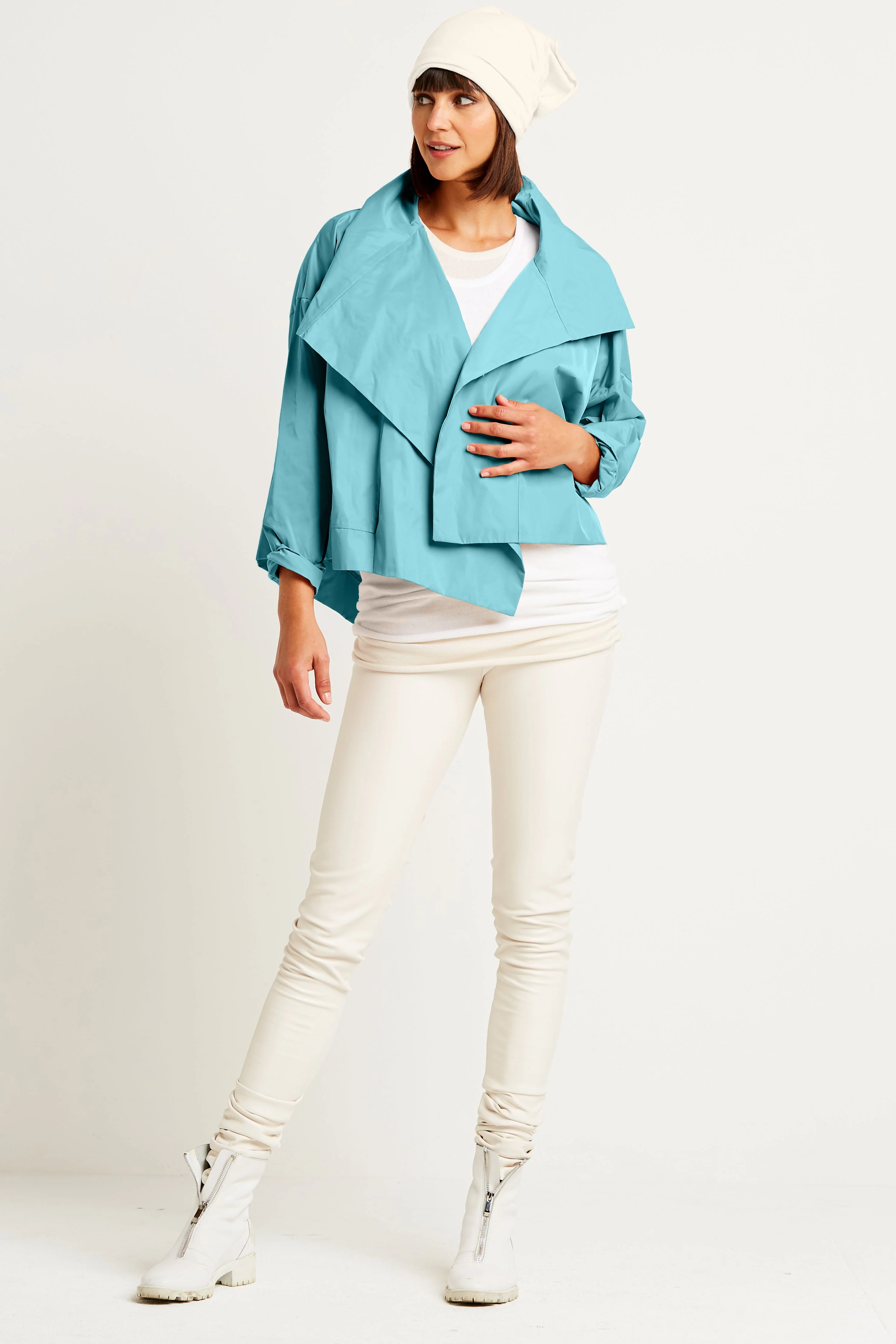Stylish Nylon Cropped Asymmetrical Jacket - Haze Prestigious