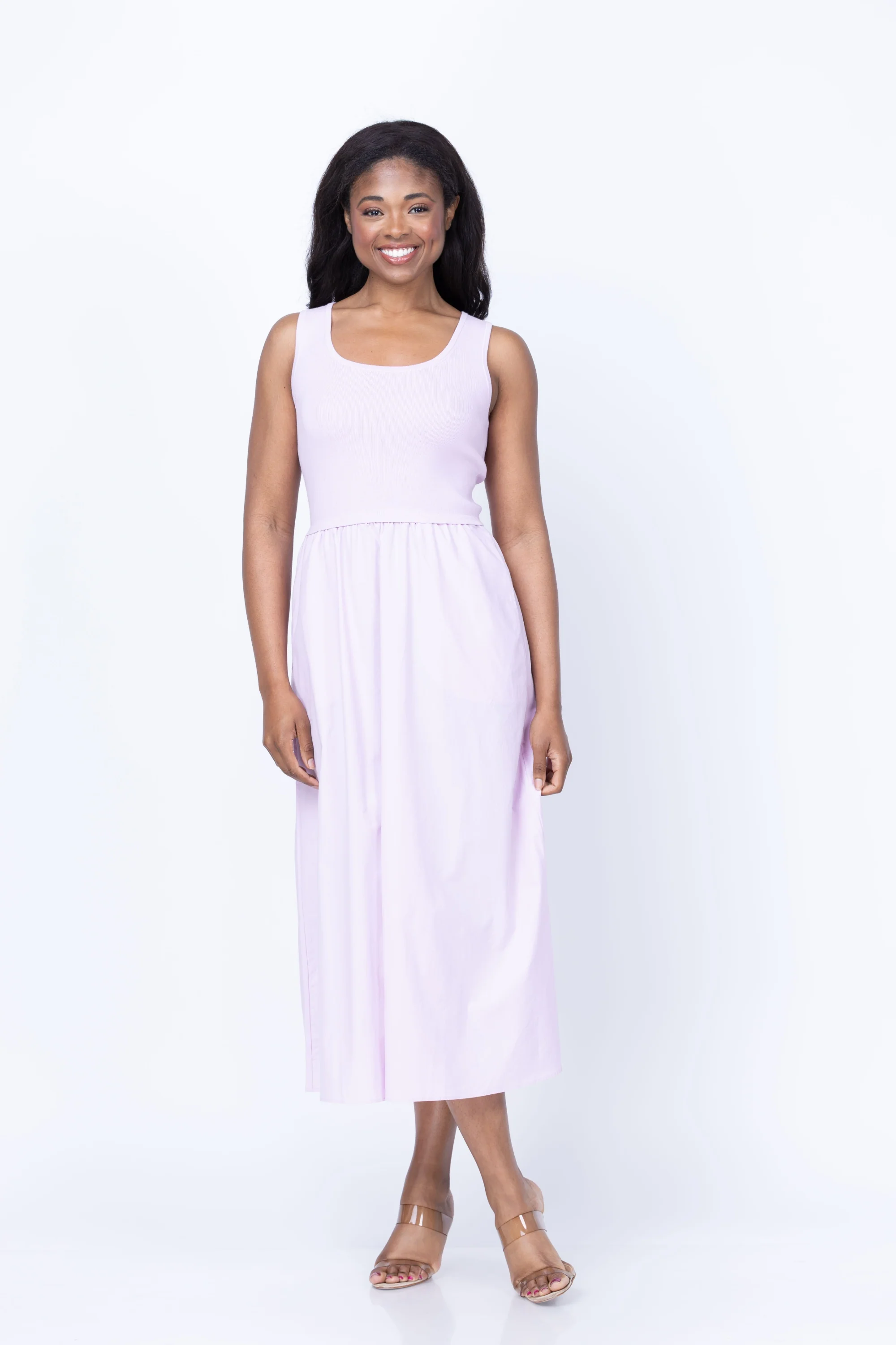 Sustainable Lilla P Mixed Media Scoop Neck Dress in Lavender Long-Lasting