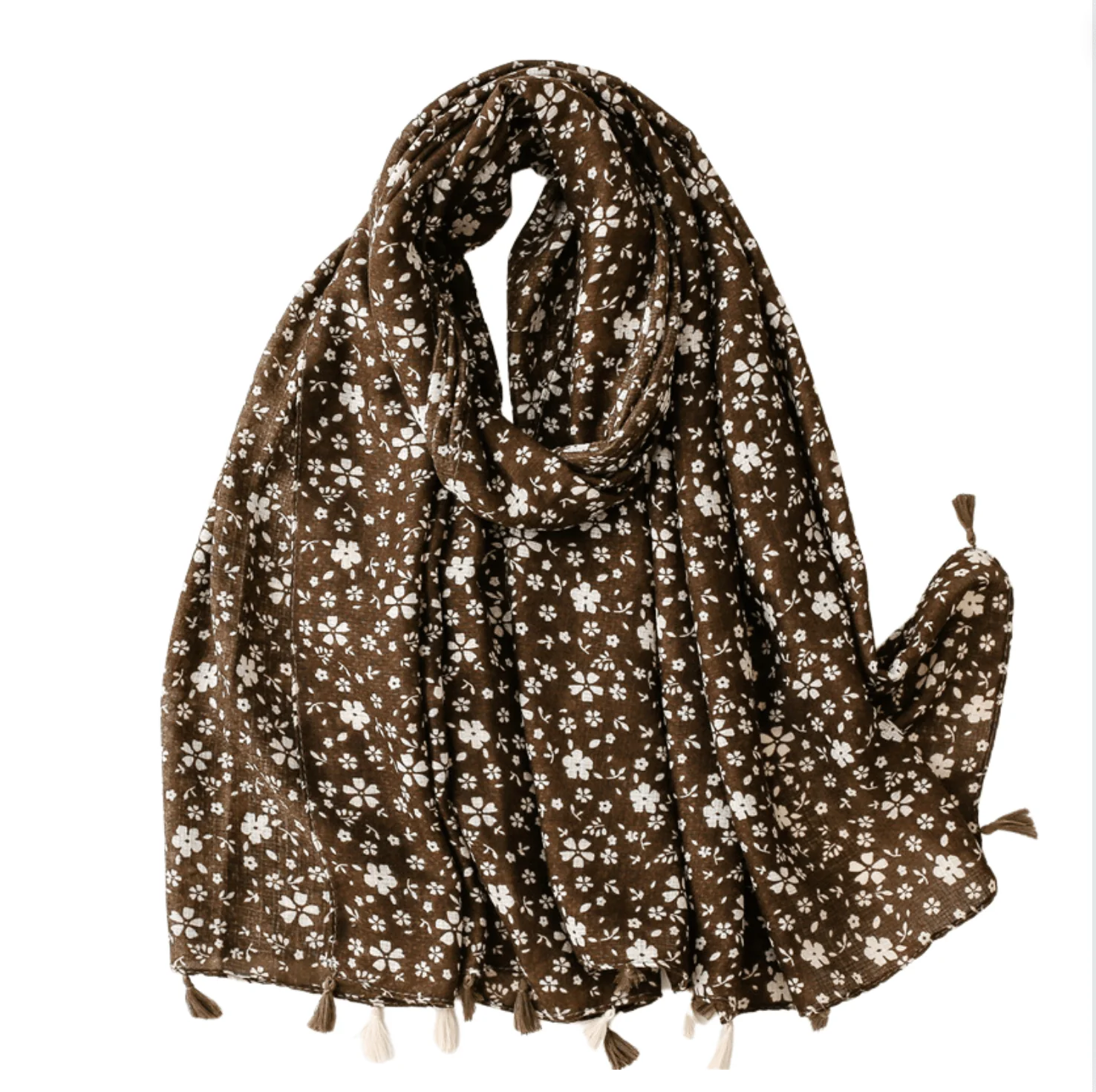 Classic Brown Dainty Flower Scarf Minimalist