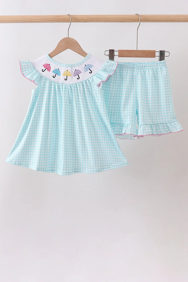 Casual Blue Umbrella Smocked Set Premium