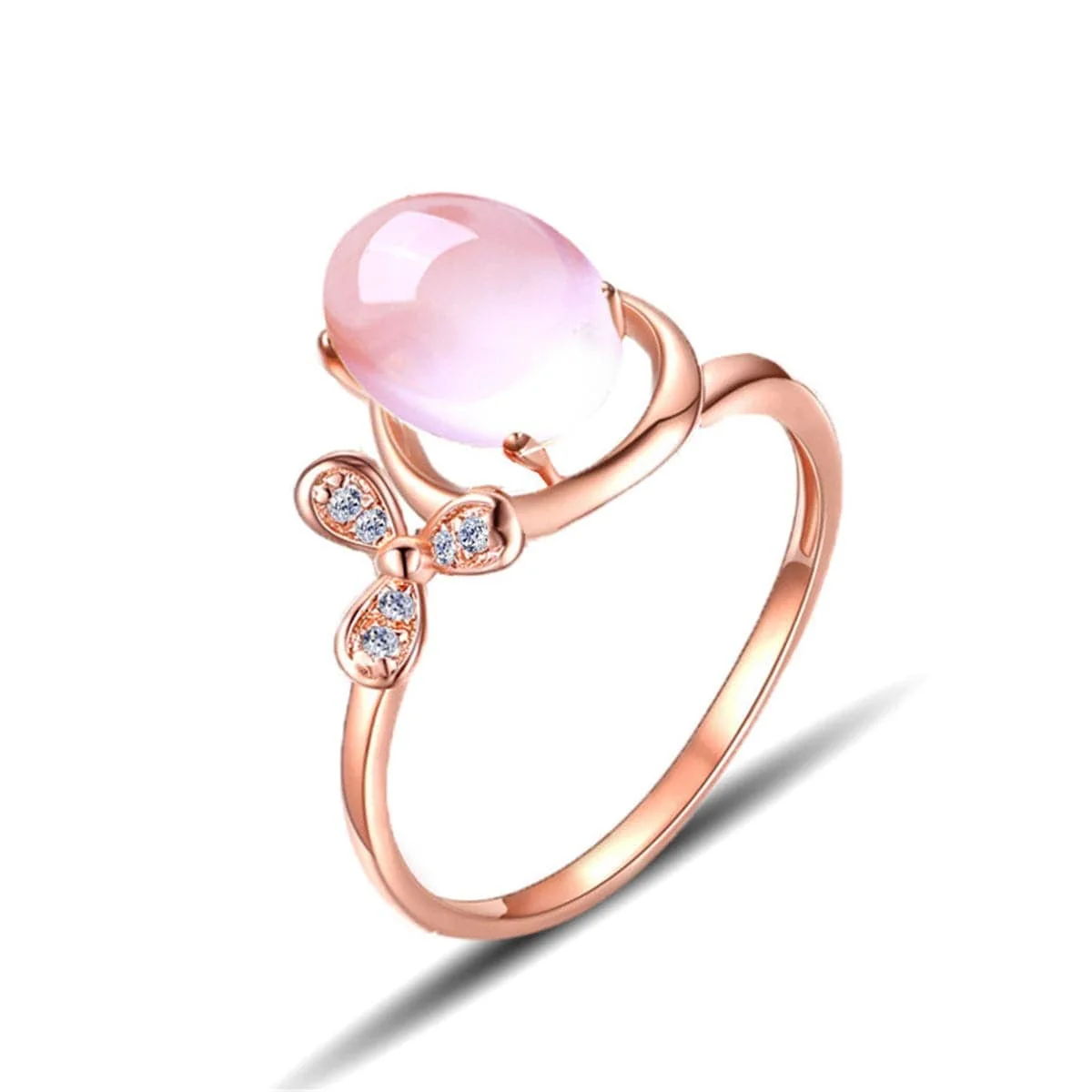 Secure Pink Cats Eye Cubic Zirconia Floral Adjustable Ring Natural