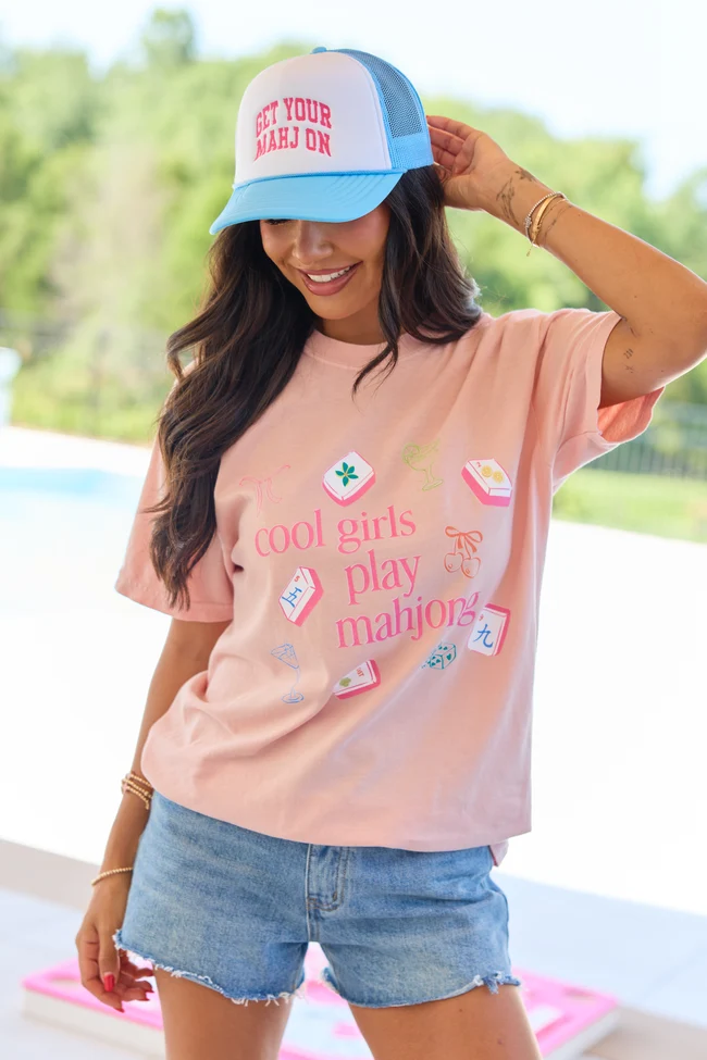 Contemporary Cool Girls Play Mahjong Orange Graphic Tee Comfortable