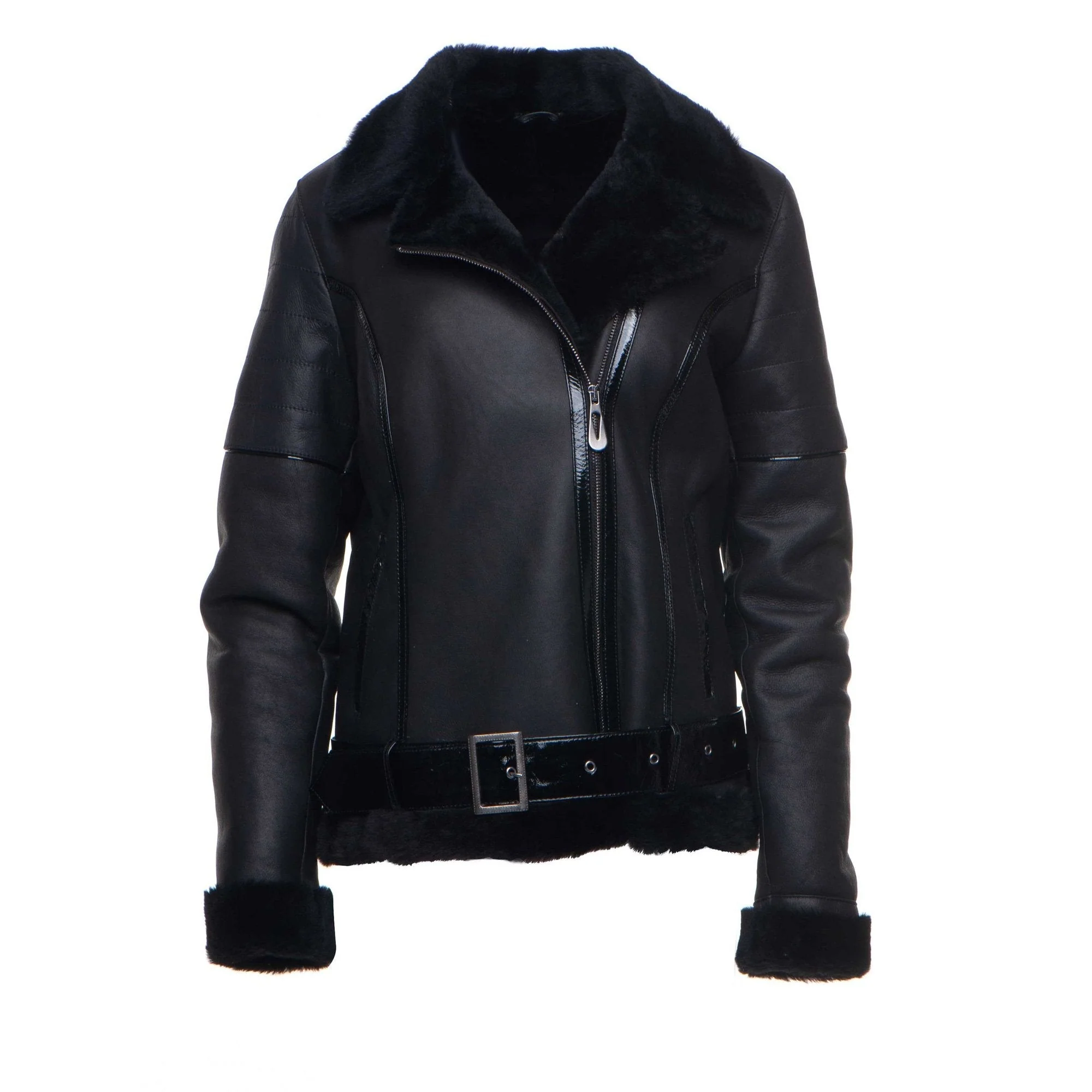 Soft Tashas Black Sheepskin Shearling B-3 Bomber Style Jacket Powerful