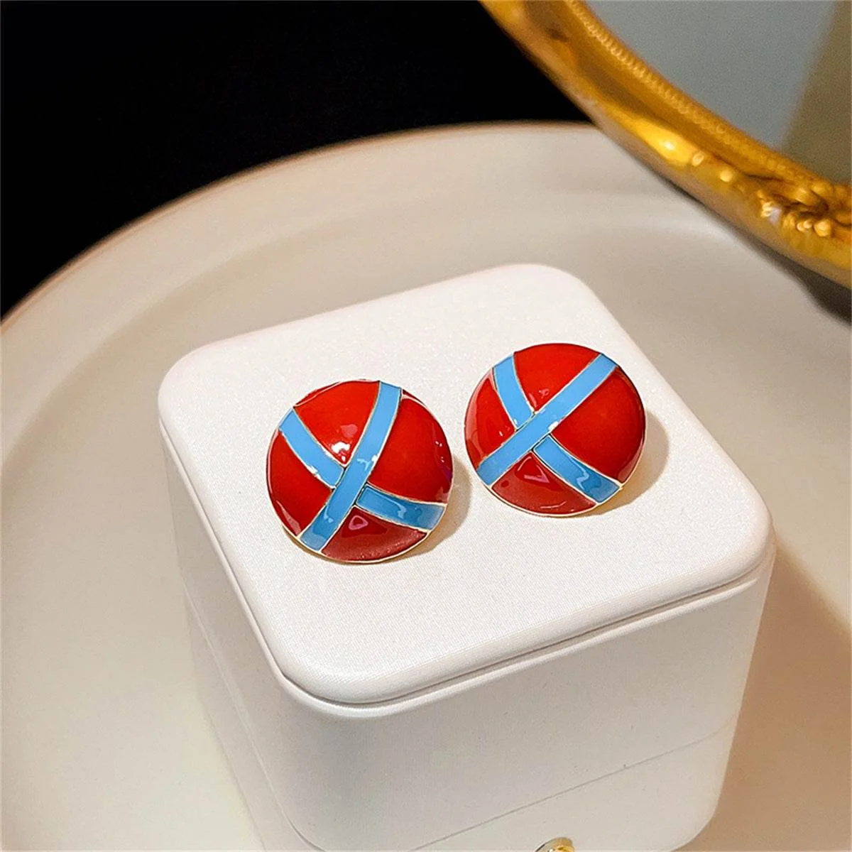 Versatile Blue Red Enamel Round Stud Earrings Outstanding