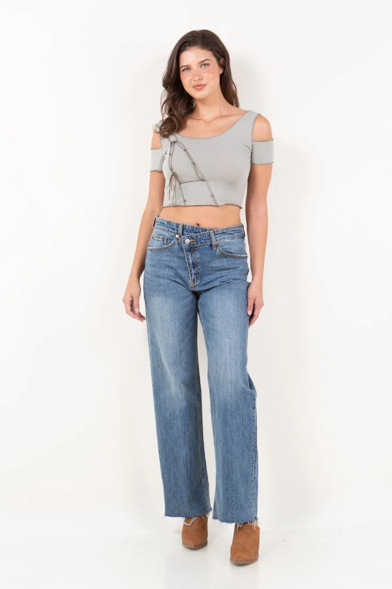 Authentic Dual Accent High Rise Straight Leg Jeans Fashionable