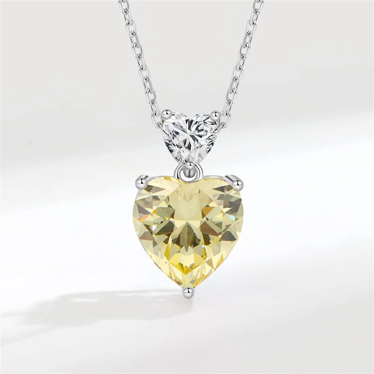 Verified Yellow Crystal Silvertone Double-Heart Pendant Necklace Pure