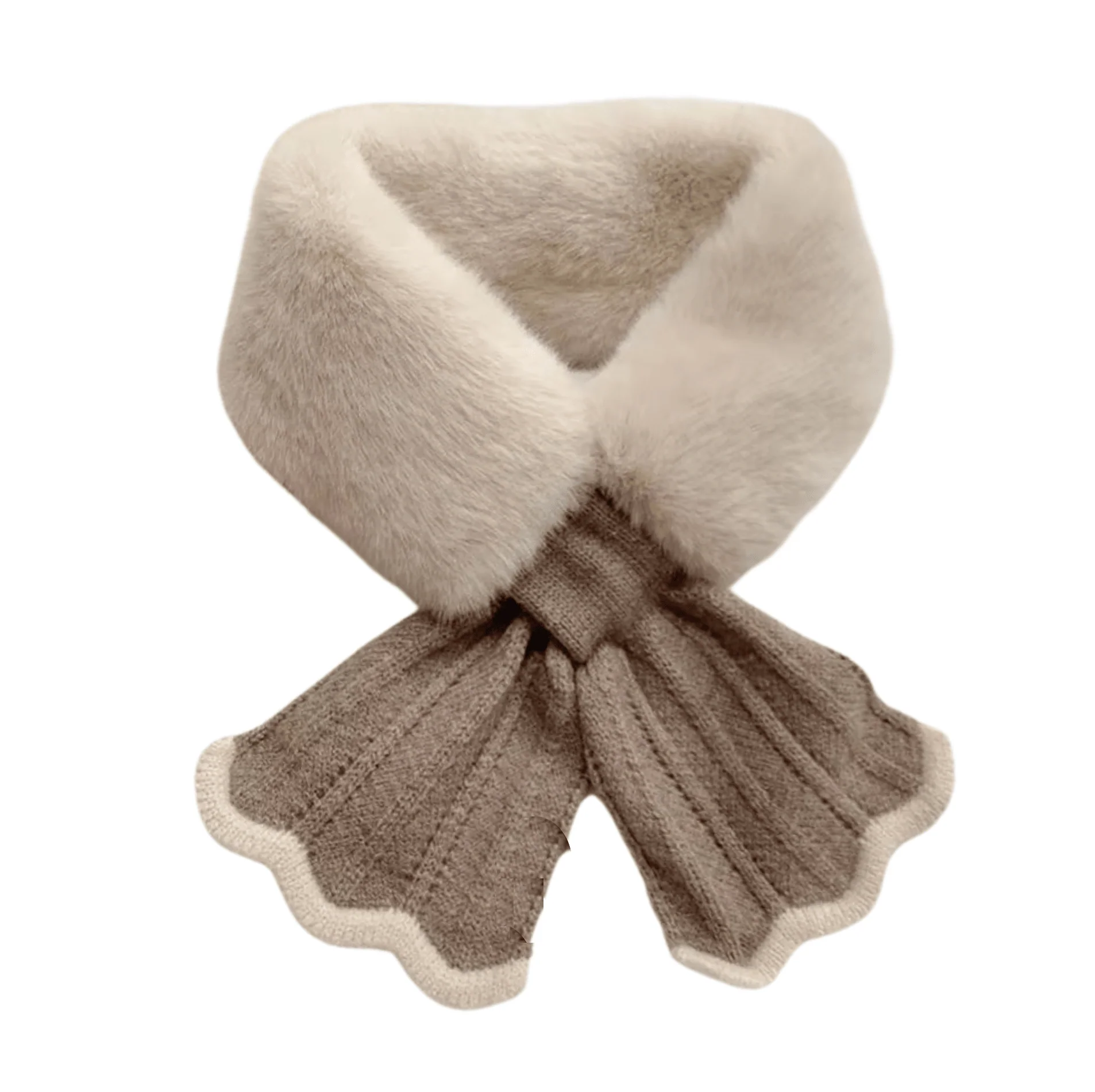 Selected Chic Faux fur Collar Scarf in Beige and Greige Trusted