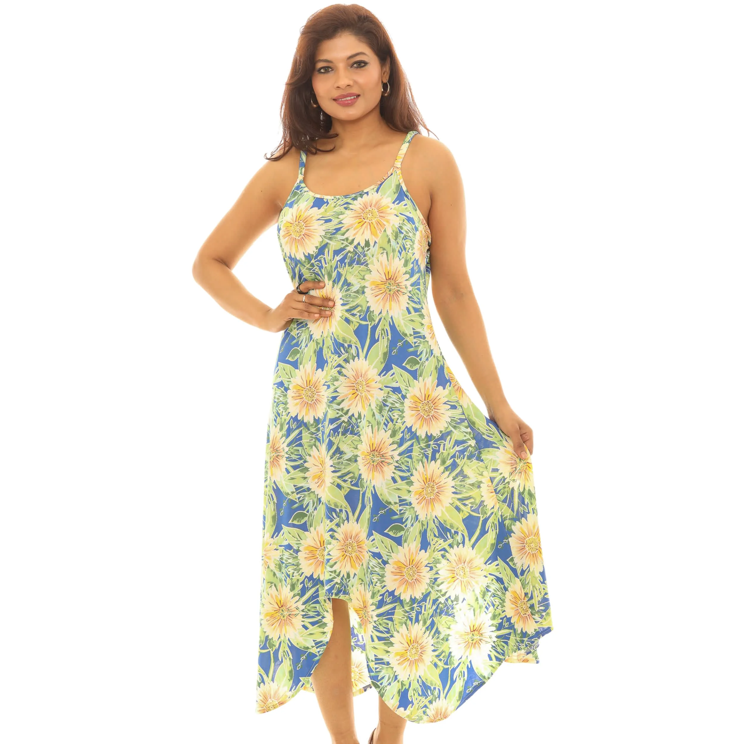 Detailed Shoreline Wear Light Floral Sleeveless Blue Summer Dress Sustainable