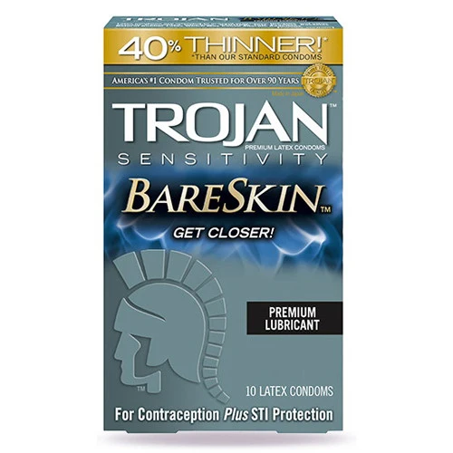 High-Quality Trojan Sensitivity Bareskin Premium Latex Condoms 10 Ea User-Friendly