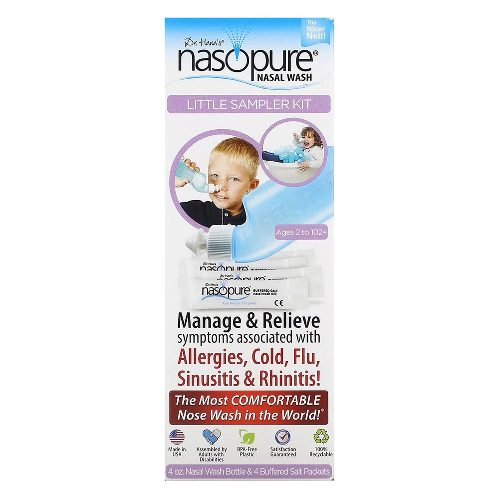 Carefully Designed Nasopure Little Sampler Kit Nasal Wash with Buffered Salt Packets 4 oz Nasal wash Bottle Buffered Salt Packets 4 Ea Solid