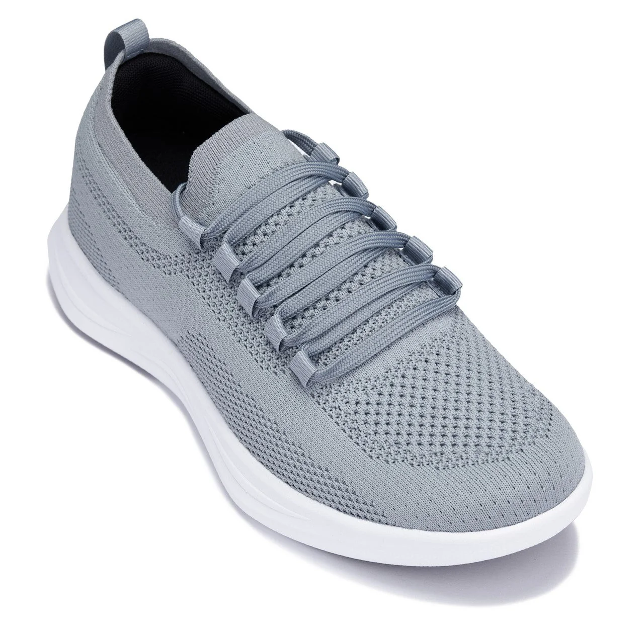 Detailed CALTO - QA065 - 2.4 Inches Taller Grey White Sole - Lightweight Knitted Sneakers Fast