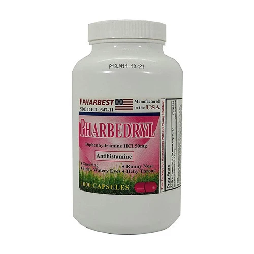 Verified Pharbedryl Diphenhydramine CP 50mg PHB Capsules Antihistamine 1000 Ea Pure