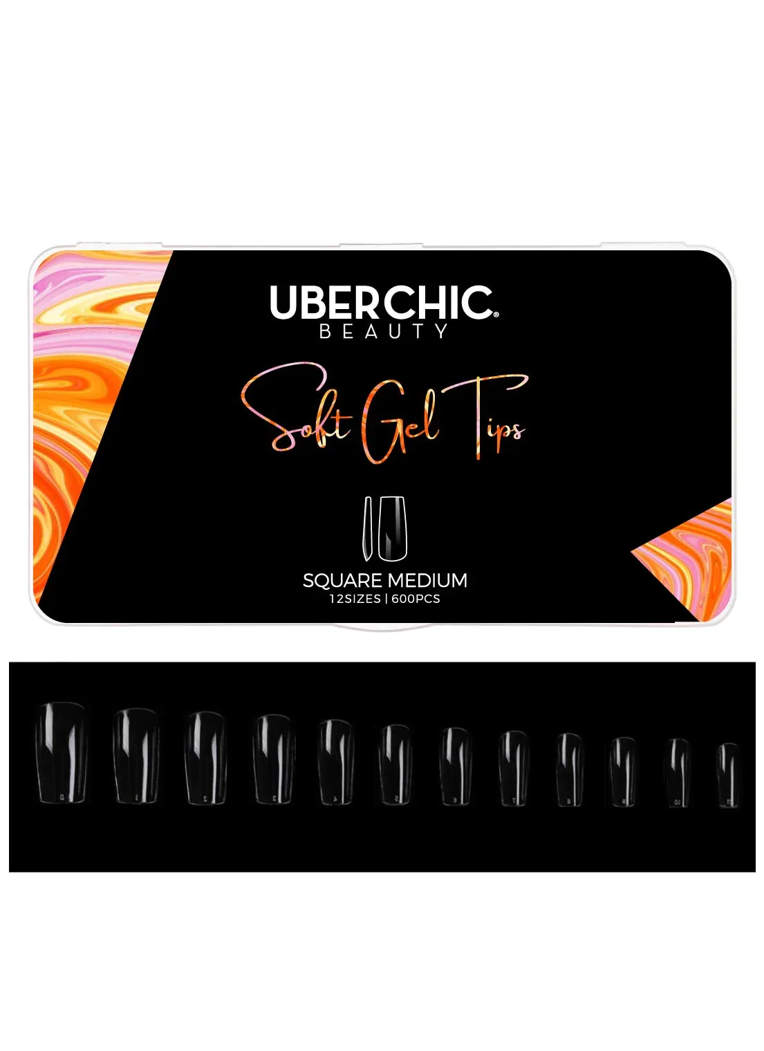 Modern 600 Soft Gel Tips Square - Medium Clear Full Coverage Tips - Uber Chic Beauty Fine