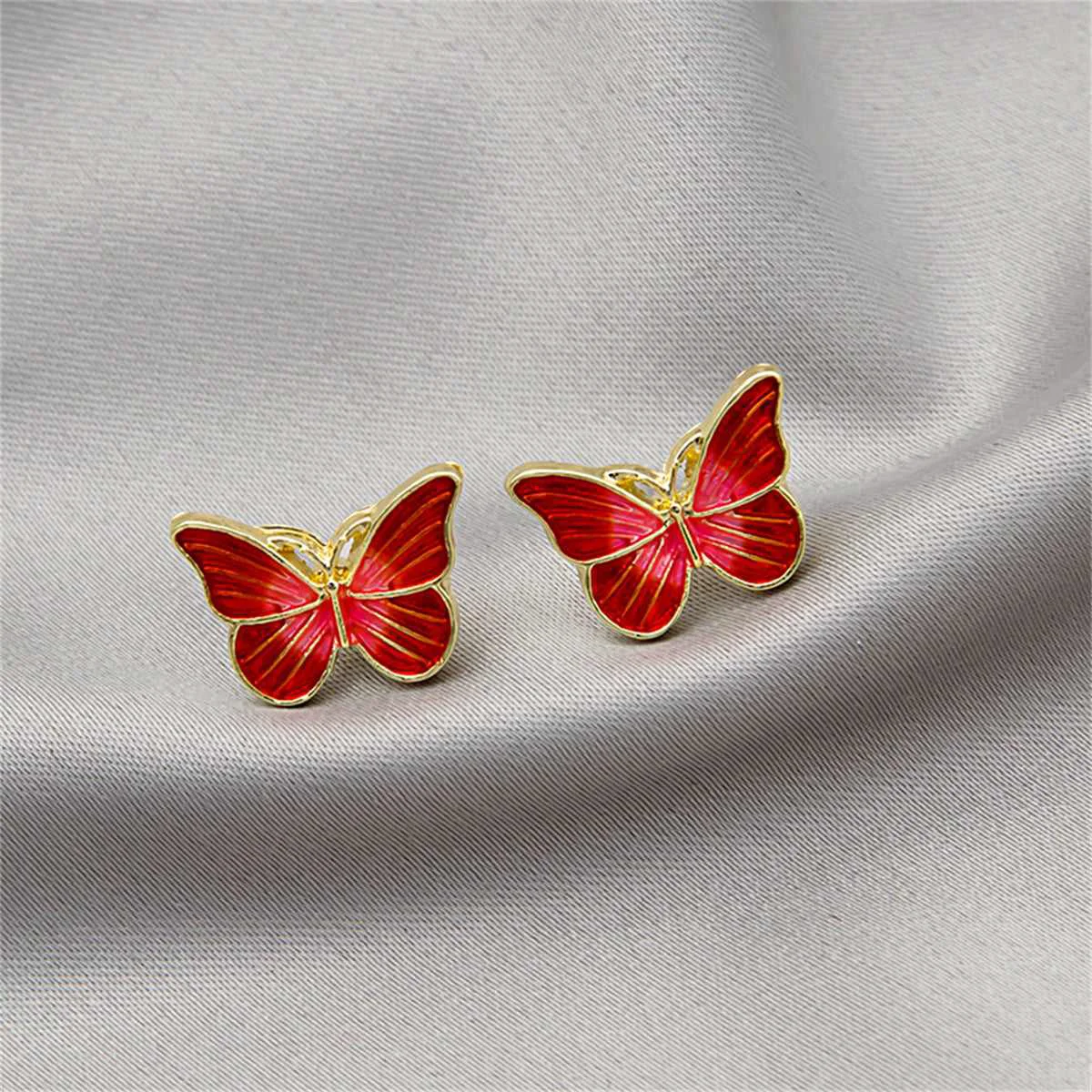 Versatile Red Enamel Goldtone Butterfly Stud Earrings Official