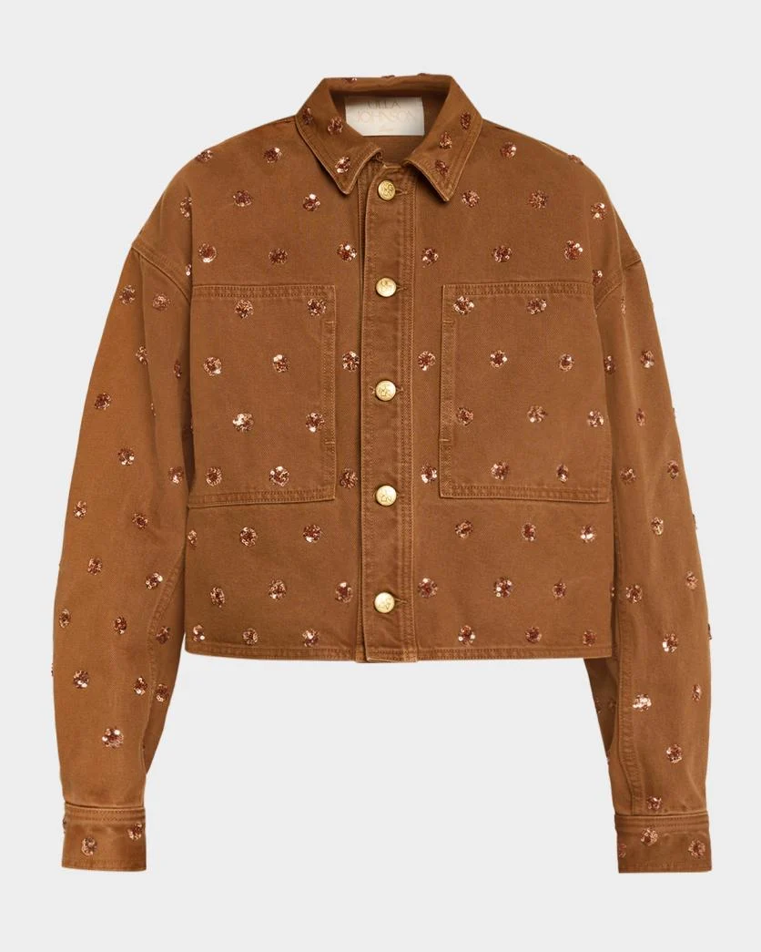 Specialty Ulla Johnson The Bobbi Embellished Denim Jacket in Umber Environmentally Friendly