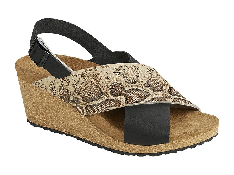 Organic Birkenstock Samira Leather Black Snake Beige Detailed