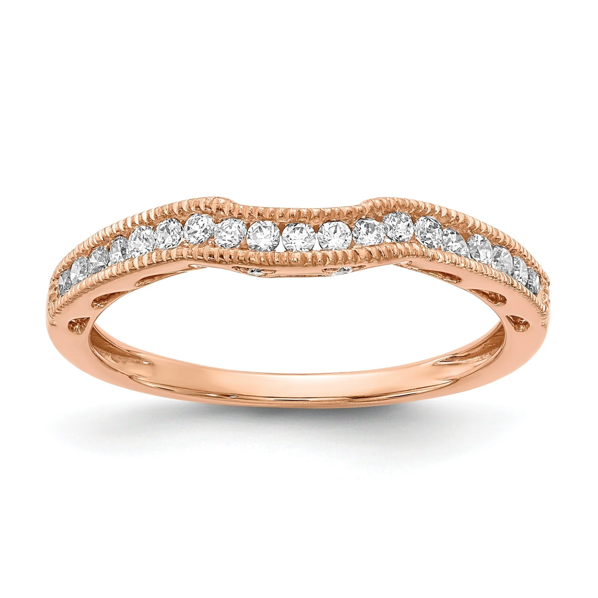 Superior 0.25 Ct Round Lab Diamond Channel 10K Rose Gold Curved Wedding Enhancer Band Fast