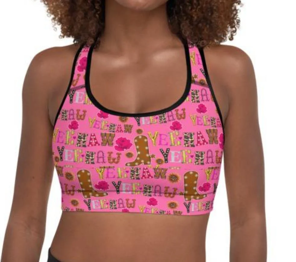Crafted Hot Pink Yeehaw Padded Sports Bra Selected