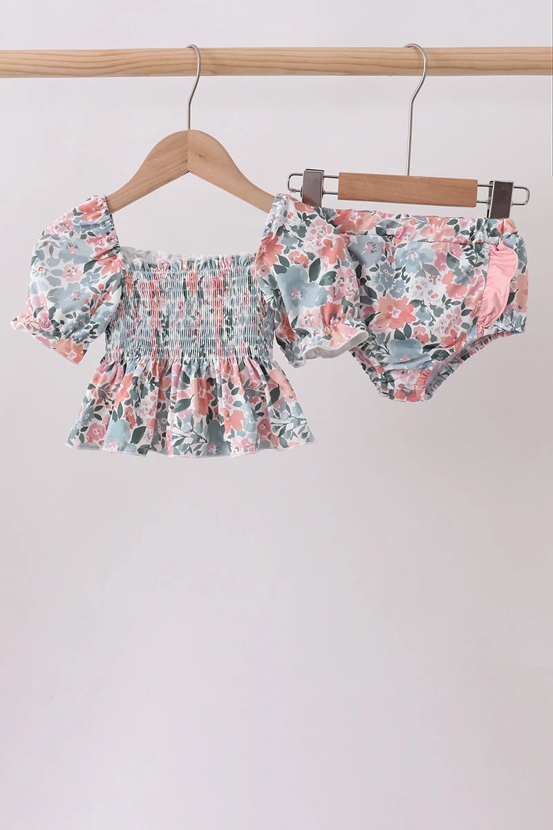 Eco-Friendly Pink Floral Smocked UPF Swim Set Safe