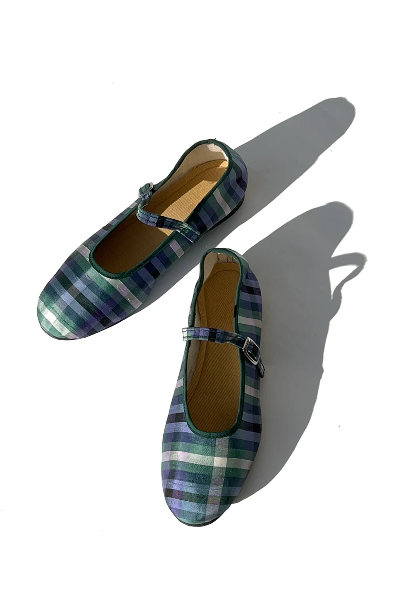 Detailed mary jane flats - silk plaid Enhanced