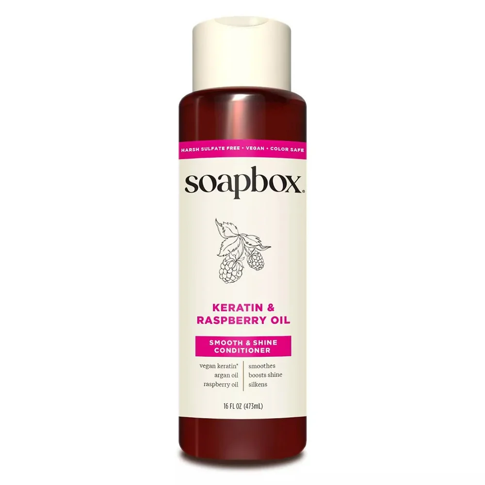 Convenient Soapbox Keratin and Raspberry Oil Smooth and Shine Conditioner Get Hair Shine and Silkens 16Oz 473ml Easy-to-Use
