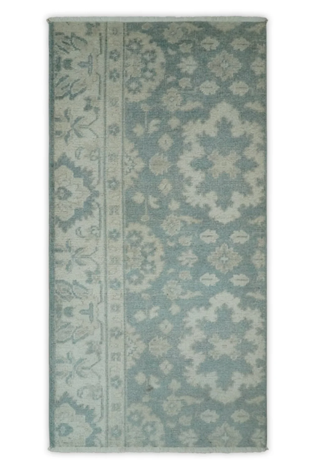 World-Class Antique Style Ivory and Gray Hand Knotted Traditional Oushak 2x4 wool Bedside Rug Responsible