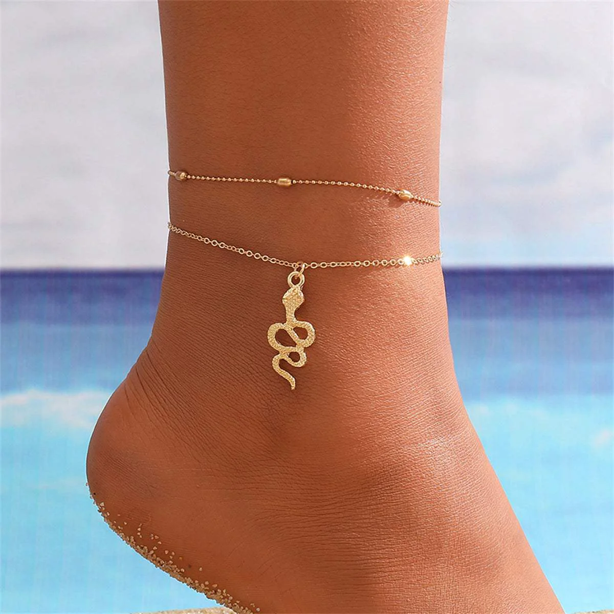 High-Quality Goldtone Station Anklet Snake Charm Anklet Specialty