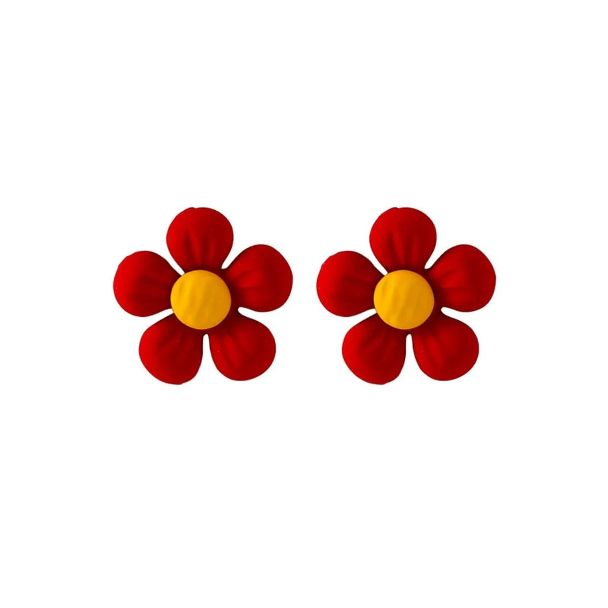 Authentic Red Enamel Silvertone Flower Stud Earrings Excellent