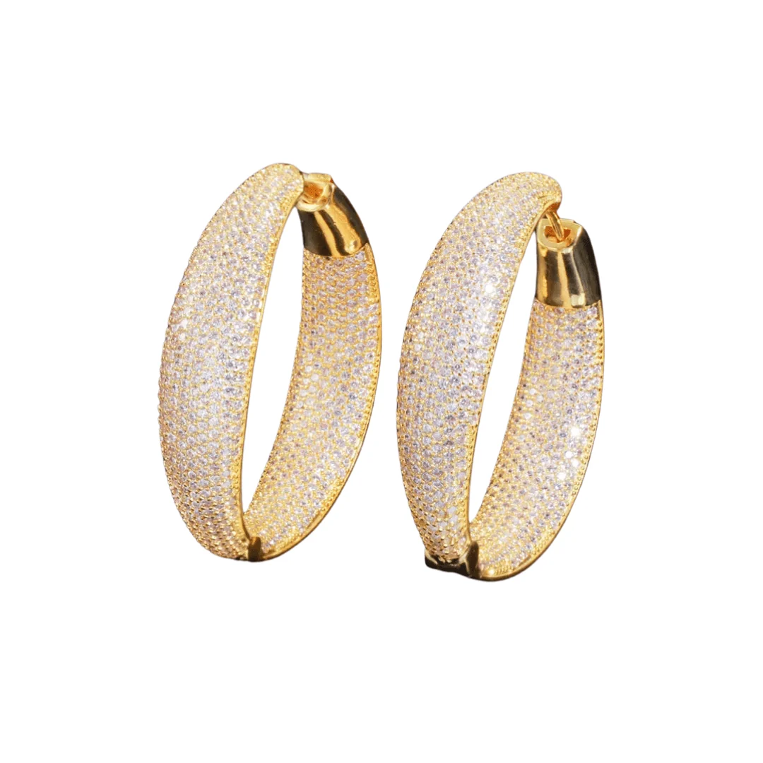 Artisan Goldtone Dual Sided Cz Statement Hoop Earrings Pure