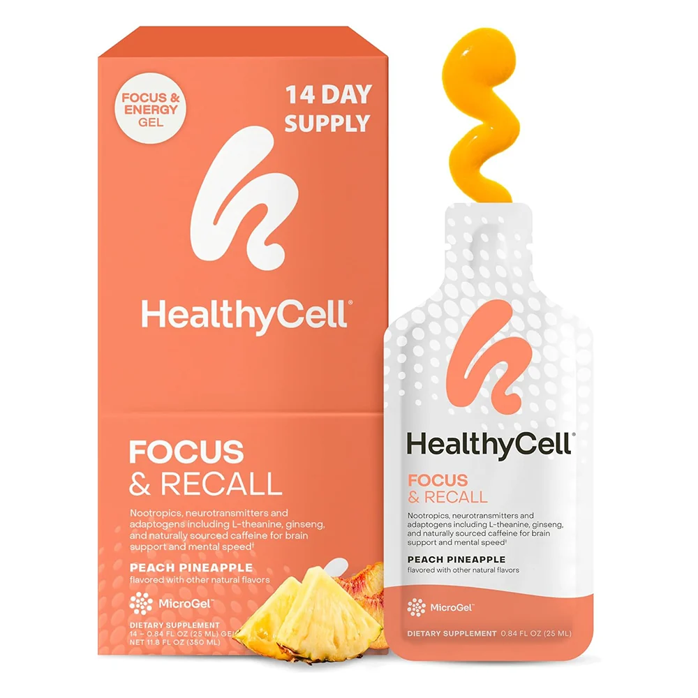 Elegant Healthycell Focus and Recall Daily Liquid Brain Supplement for Focus and Memory Peach Pineapple Flavor 14Ea Specialty